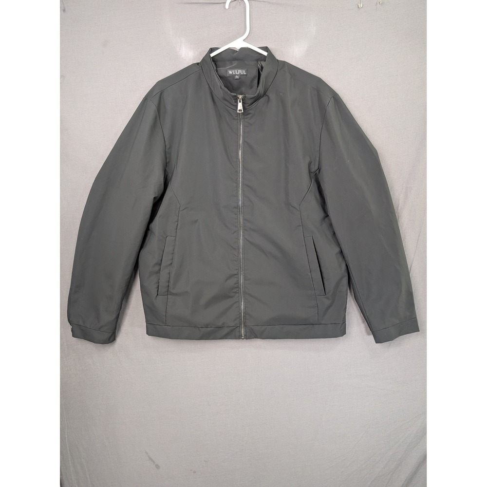 WULFUL Mens Bomber Jacket Black Full Zip Lightweight Windbreaker Coat Large